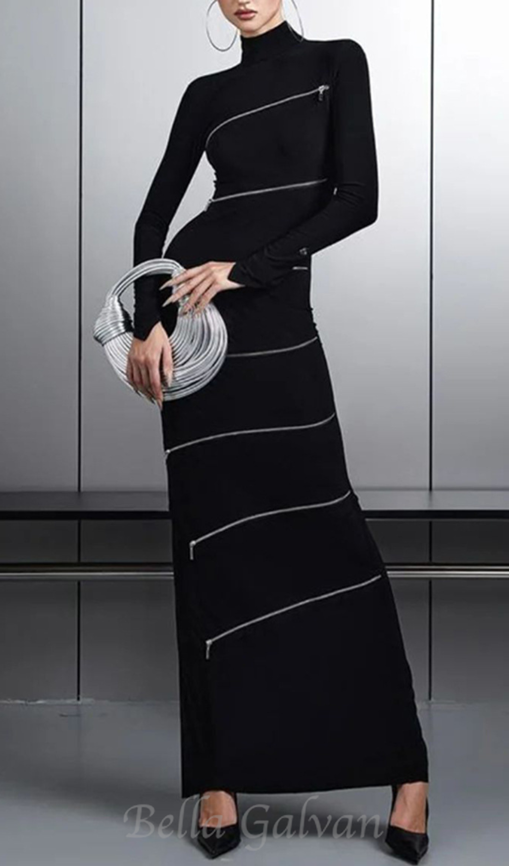 Flowering Girl Women Aloysius Zipper Bodycon Maxi Dress In Black