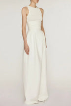 Flowering Girl Women Vest High Waist Wide Leg Long Skirt Suit In White