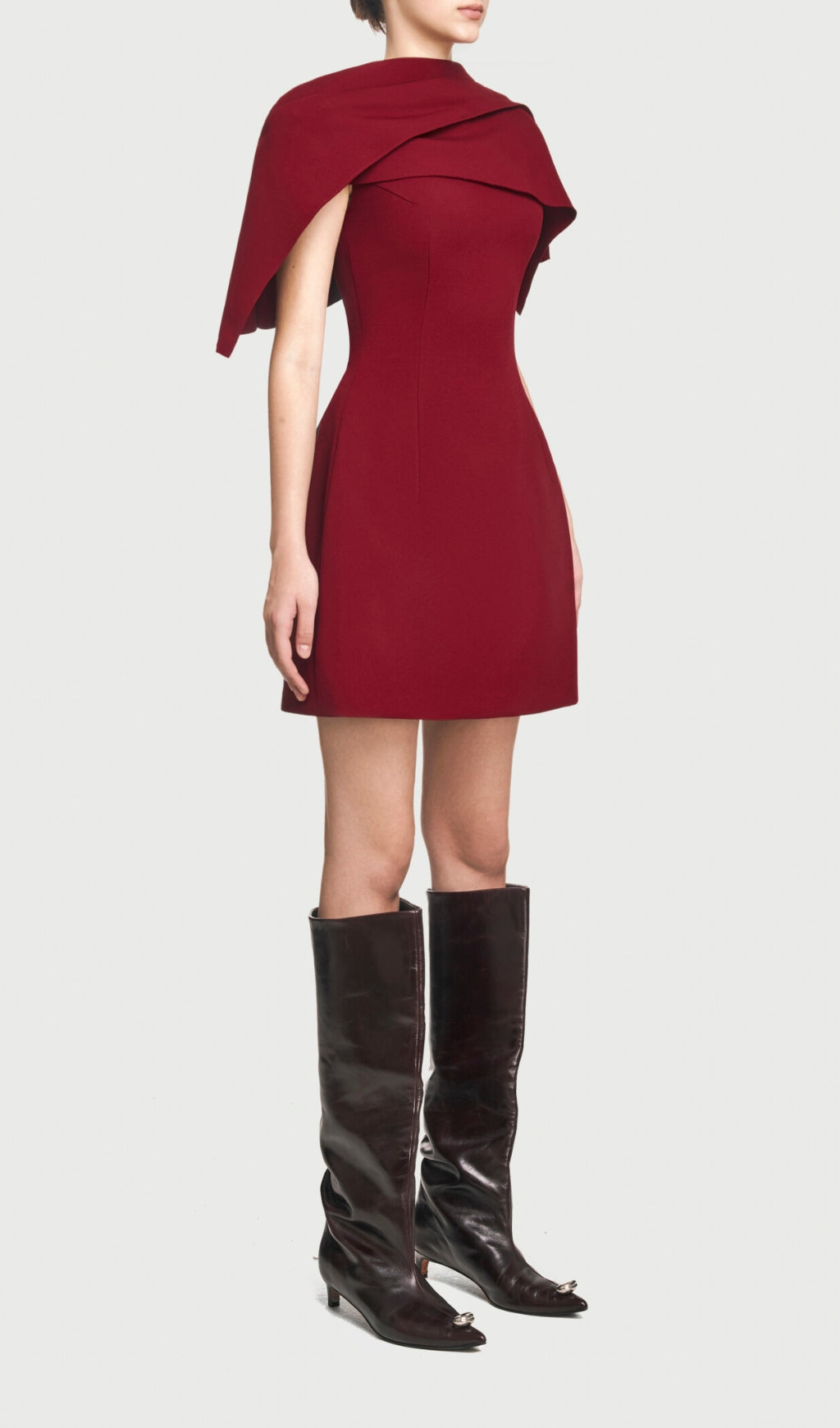 Flowering Girl Women A-line Red mini dress with asymmetrical shoulder pleat