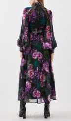 Flowering Girl Women multicolor studded floral lace maxi dress