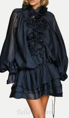 Flowering Girl Women Jaketta Flower Ruffle Mini Dress In Black