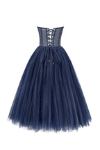 Navy Strapless Puffy Midi Tulle Dress