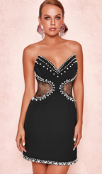 Flowering Girl Women Symmetrical tulle pearl embellished mini dress in black