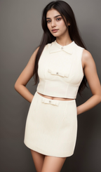 Flowering Girl Women Flaminia white bow-embellished top & skirt matching set