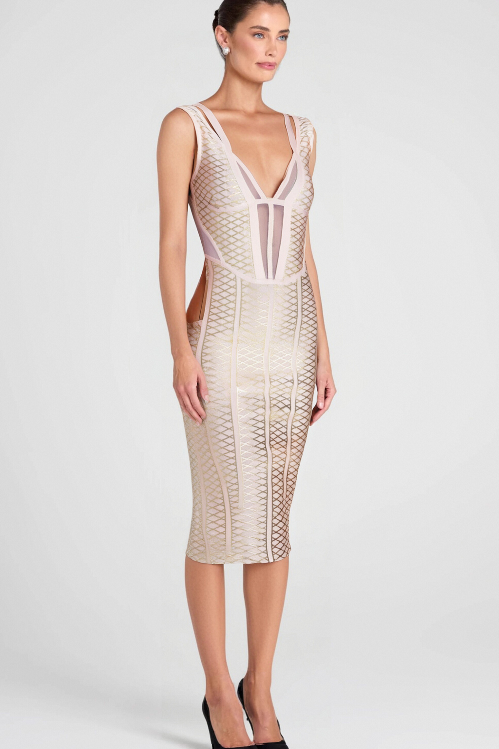 Flowering Girl Women METALLIC BANDAGE MIDI DRESS IN APRICOT
