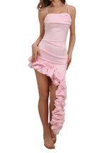 Flowering Girl Women Pink Floral Hip-Hugging Pleated Suspender Dress