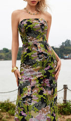 Flowering Girl Women Strapless Floral Sequin Maxi Dress