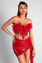 Flowering Girl Women Pelagia Feather Corset Metallic 2 Piece Set