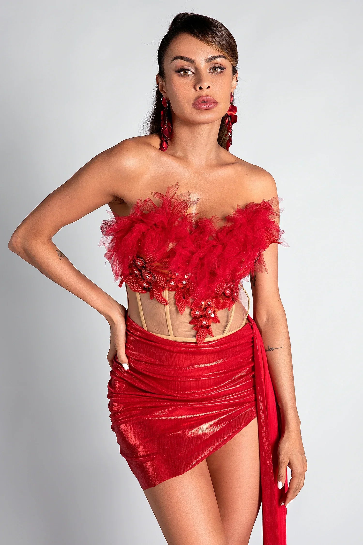 Flowering Girl Women Pelagia Feather Corset Metallic 2 Piece Set