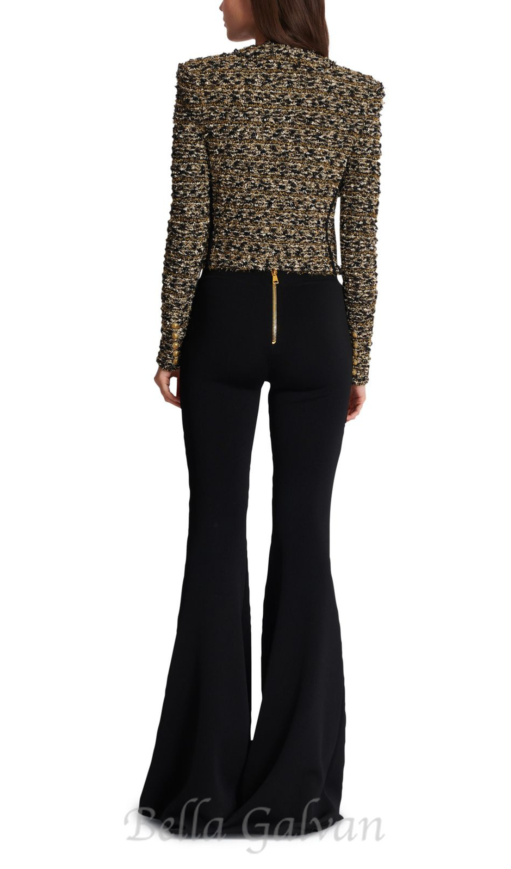 Flowering Girl Women Cropped lurex tweed jacket in gold