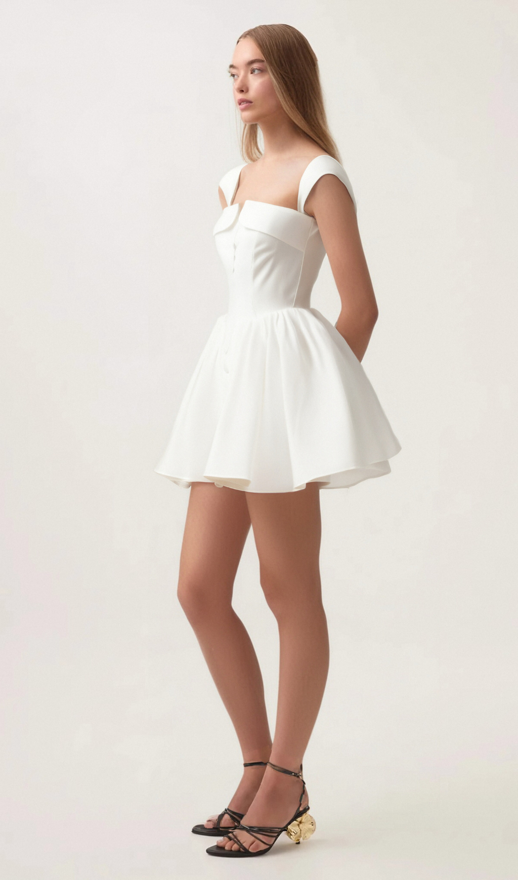 Flowering Girl Women Julie white folded-neck bonded sleeveless mini dress