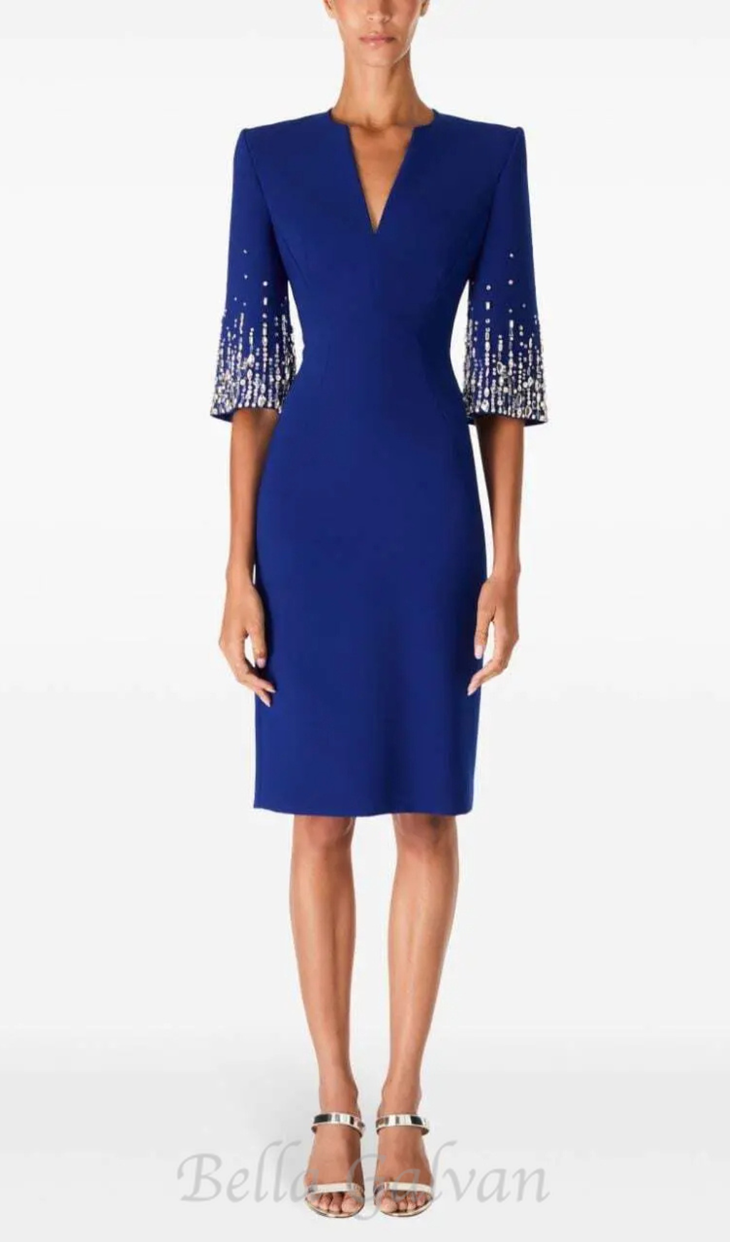 Flowering Girl Women biela v-neck crystal-embellished midi dress in blue