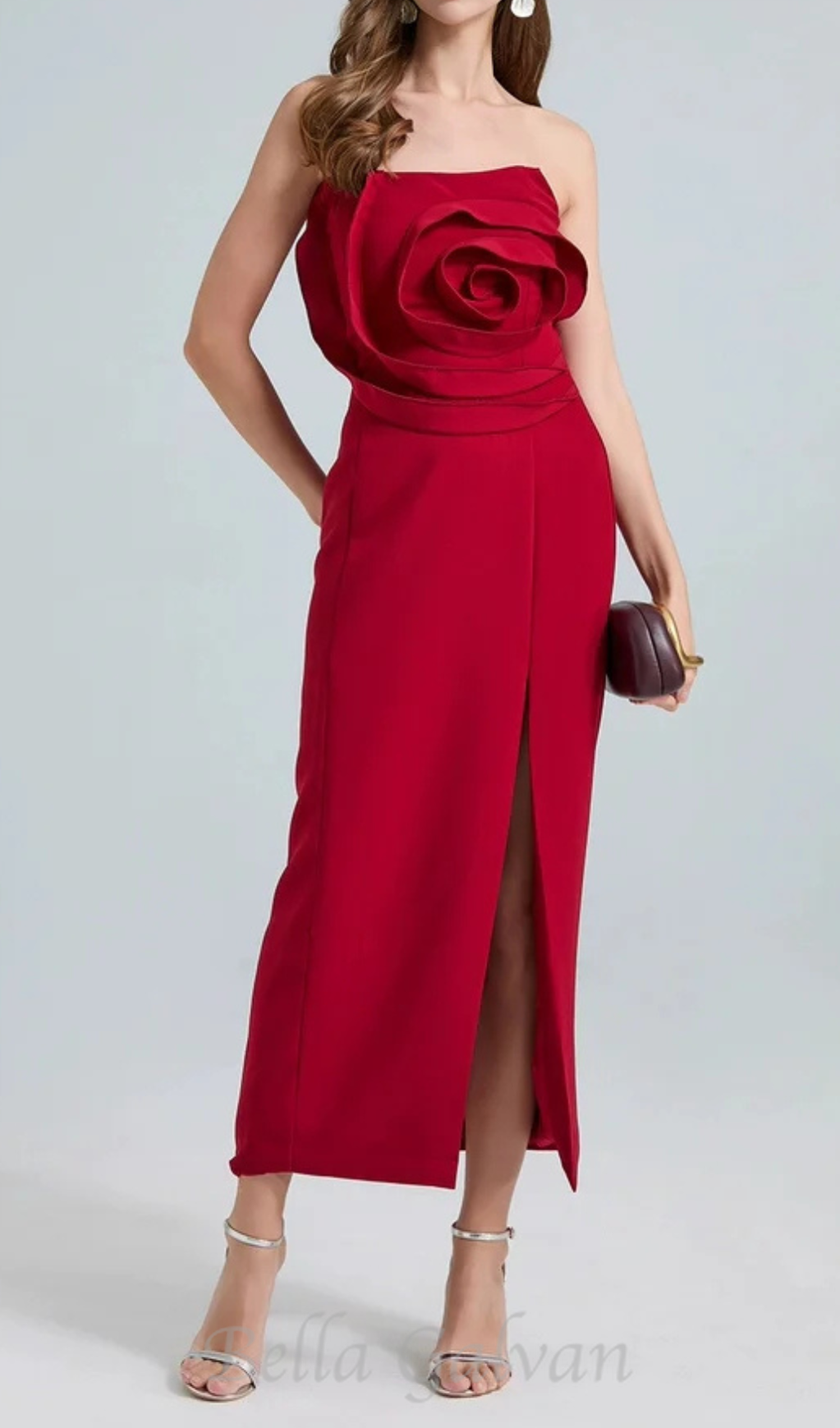 Flowering Girl Women michelle 3d flower strapless midi dress in red