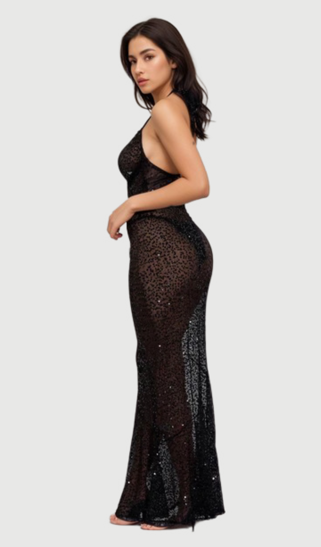 Flowering Girl Women BARBARA HALTER SEQUIN MAXI DRESS IN BLACK