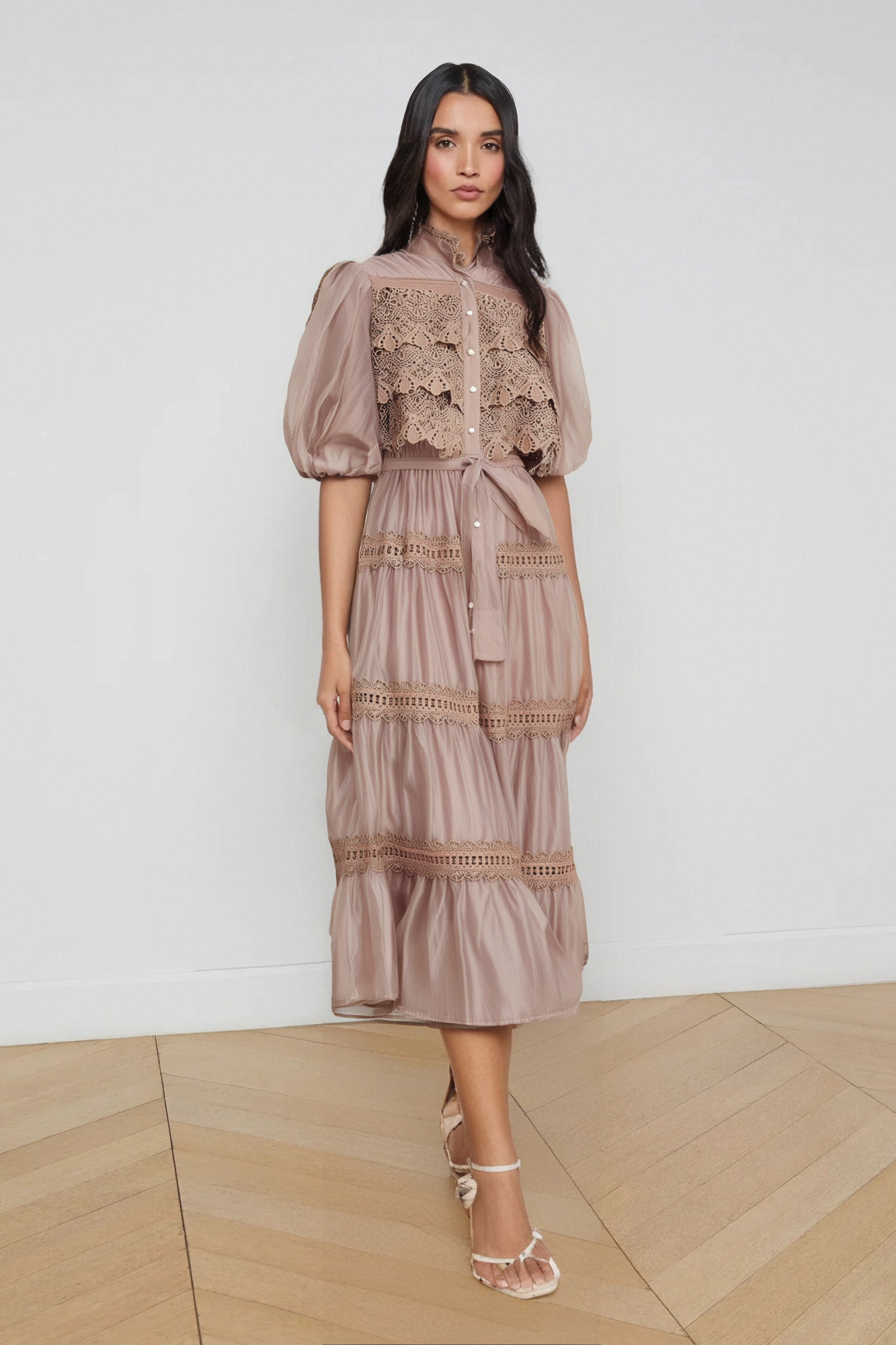 Flowering Girl Women Inès Lace Cut-Out Tiered Midi Dress