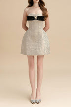 Flowering Girl Women Tina Strapless Bow Jacquard Mini Dress In Pink Beige