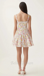 Flowering Girl Women Pink Meadow Print Cotton Mini Dress