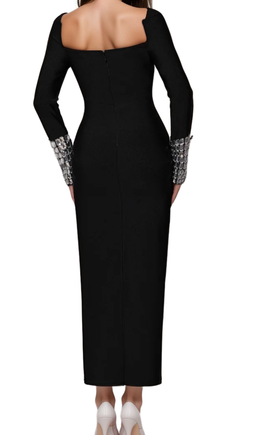 Flowering Girl Women breenda square neck diamond tight bandage maxi dress in black