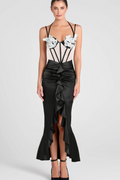Flowering Girl Women Beulah Black Satin Corset Sequin Wing Cup Dress
