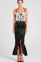 Flowering Girl Women Beulah Black Satin Corset Sequin Wing Cup Dress