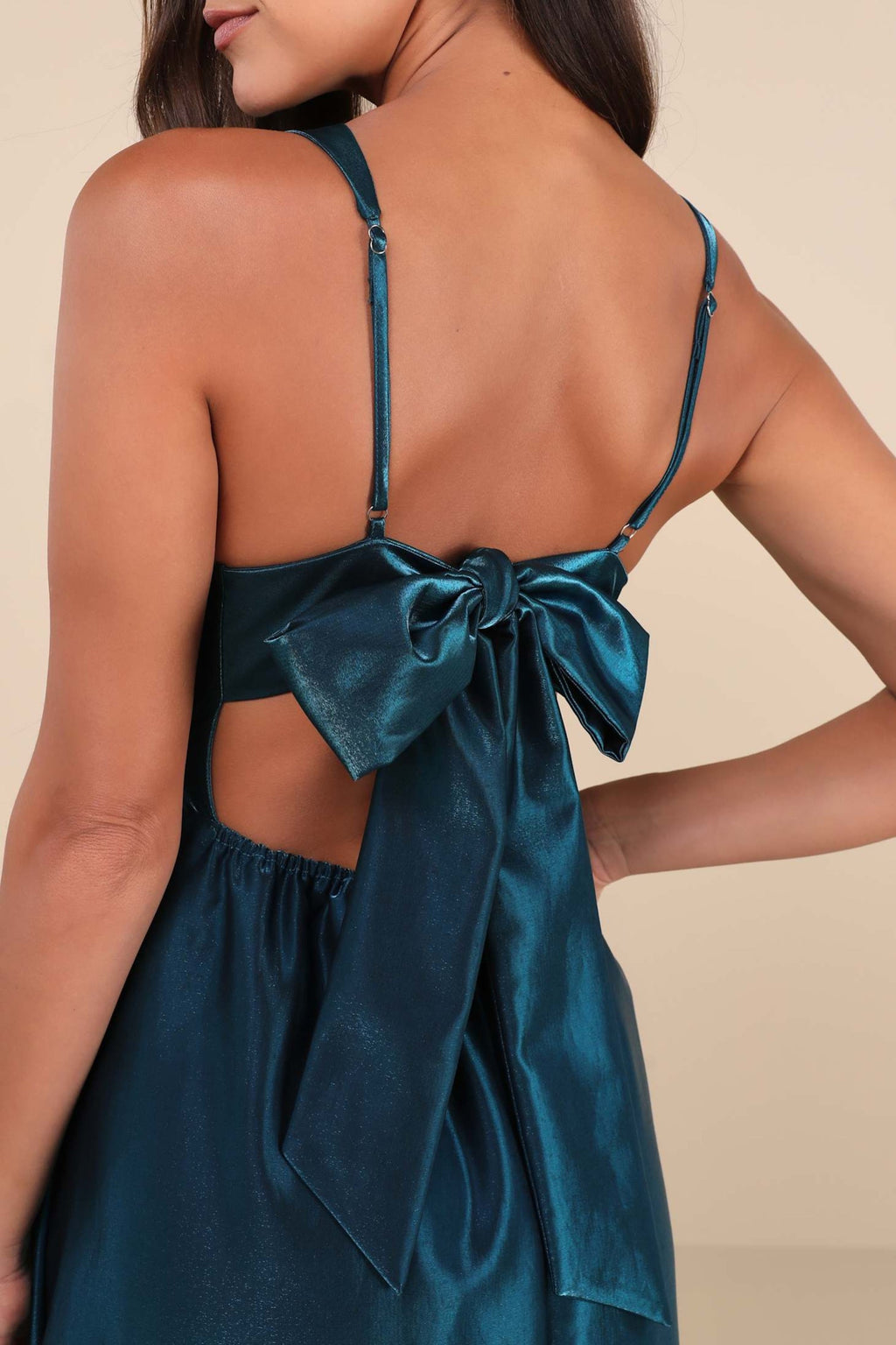 Flowering Girl Women Aura Shiny Dark Teal Taffeta Maxi Dress With Pockets