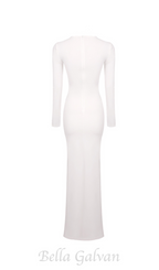 Flowering Girl Women Round neck ribbon knot maxi dress in white