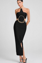 Flowering Girl Women Gold Chain Waist Cutout Bandage Dress