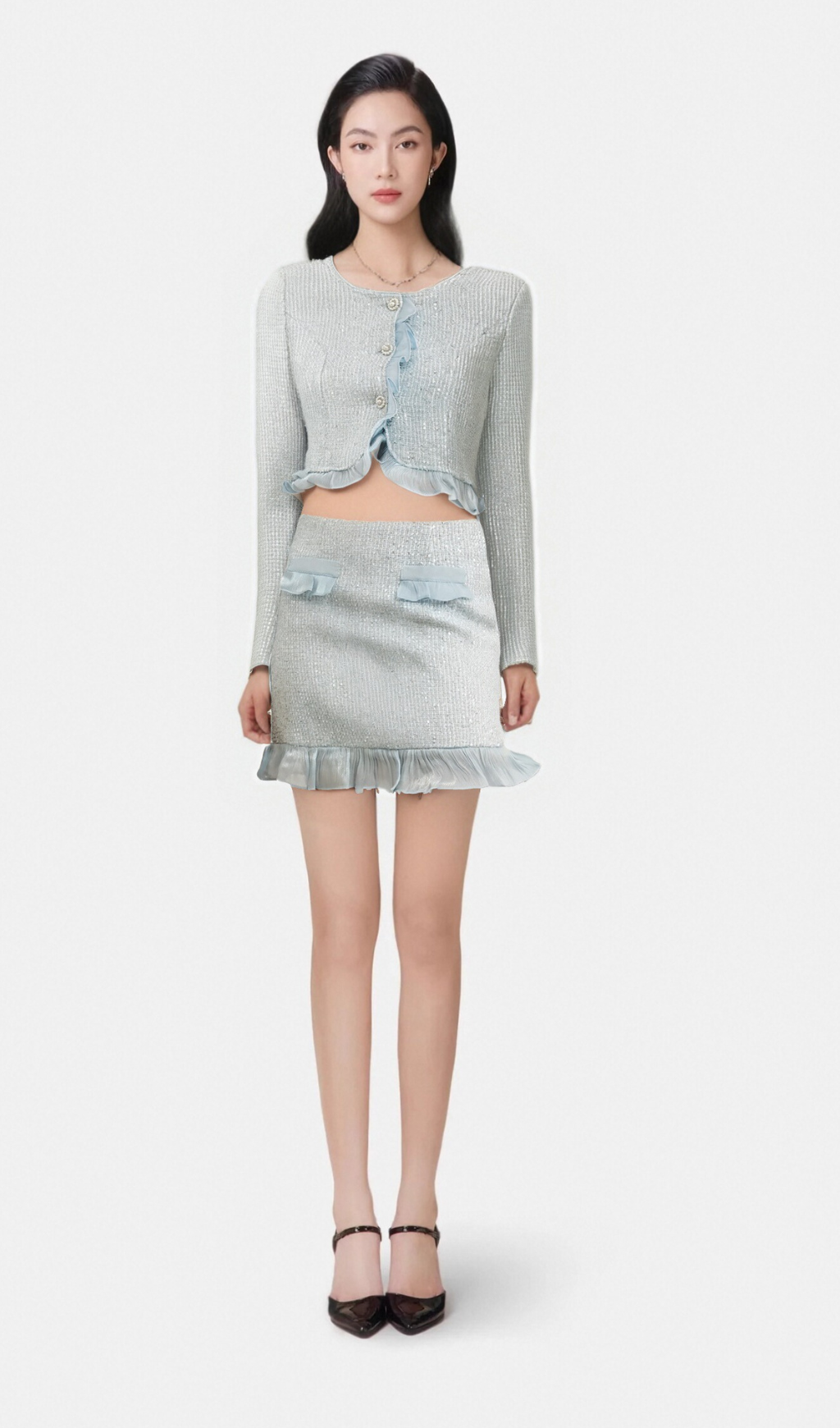 Flowering Girl Women Viviane ruffled tweed blazer & skirt matching set