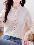 xaviera Classic Ruffle Collar Hollowed Embroidered Top
