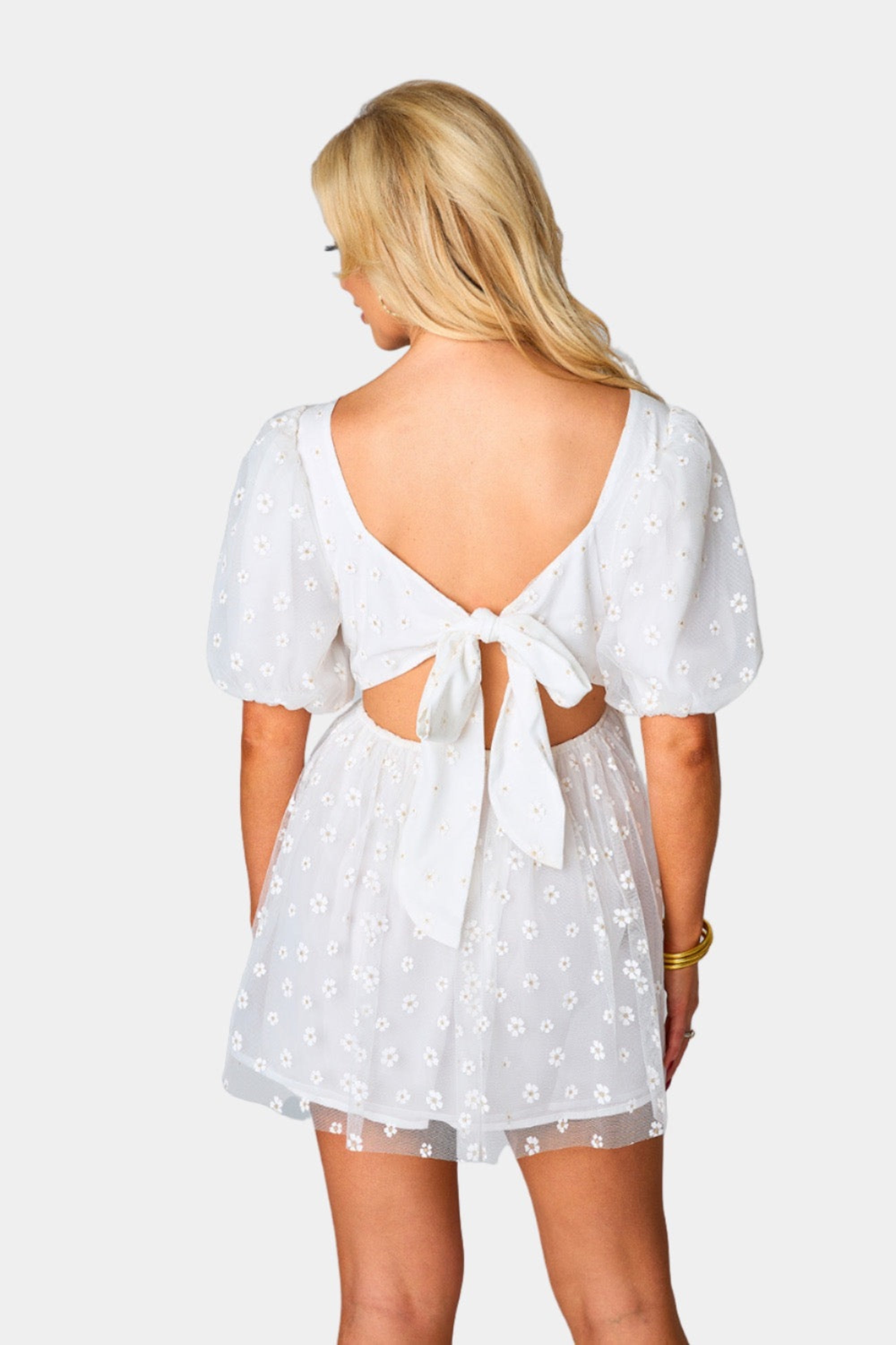 Hannah Elastic Waist Mini Dress In White