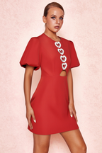 Flowering Girl Women Heart-Shaped Cutout Crêpe Mini Dress In Red