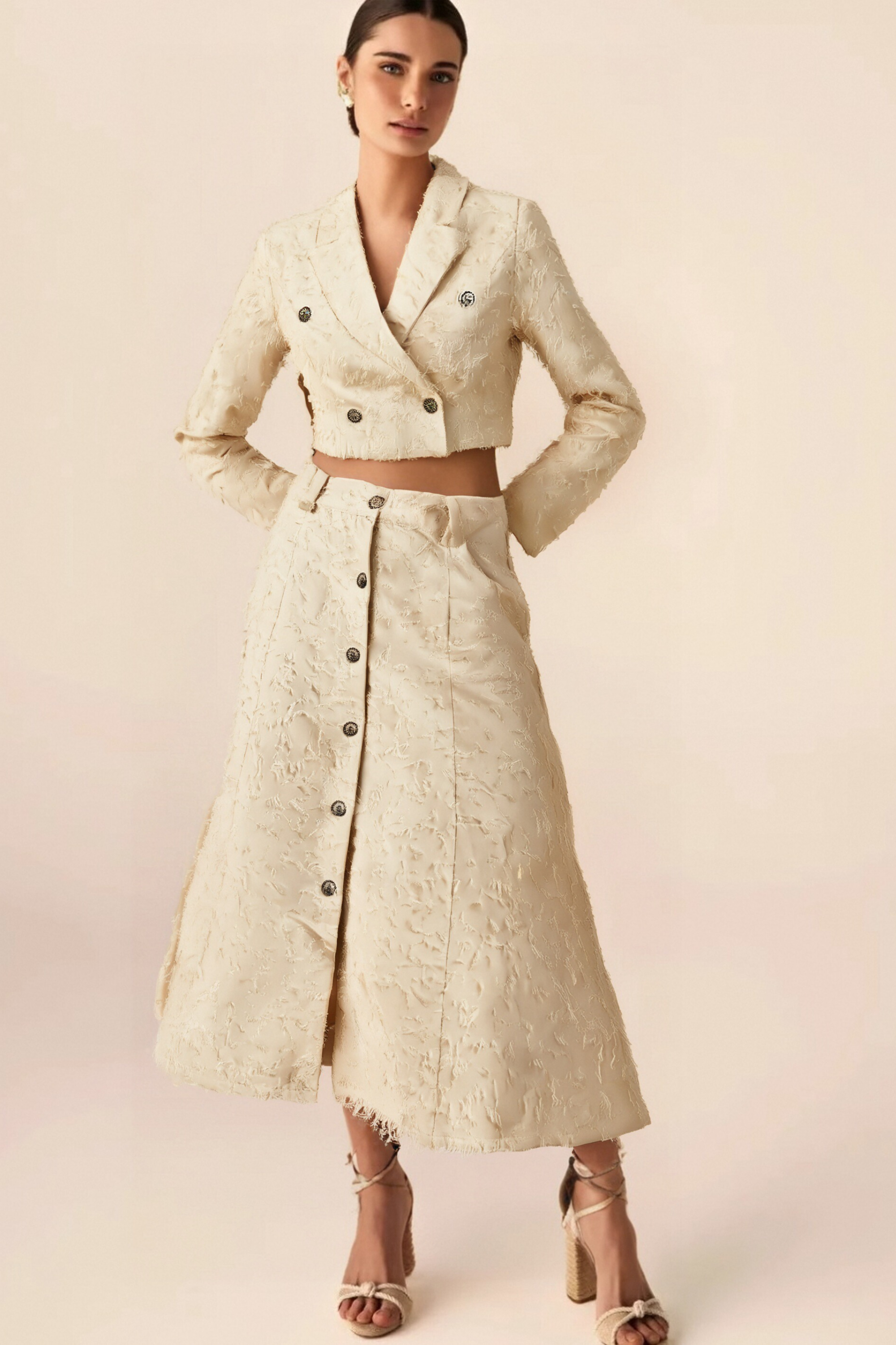 Flowering Girl Women Karine White Fringed Jacket & Skirt Matching Set