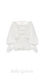 Flowering Girl Women puff sleeve strapless mini dress in pearl white