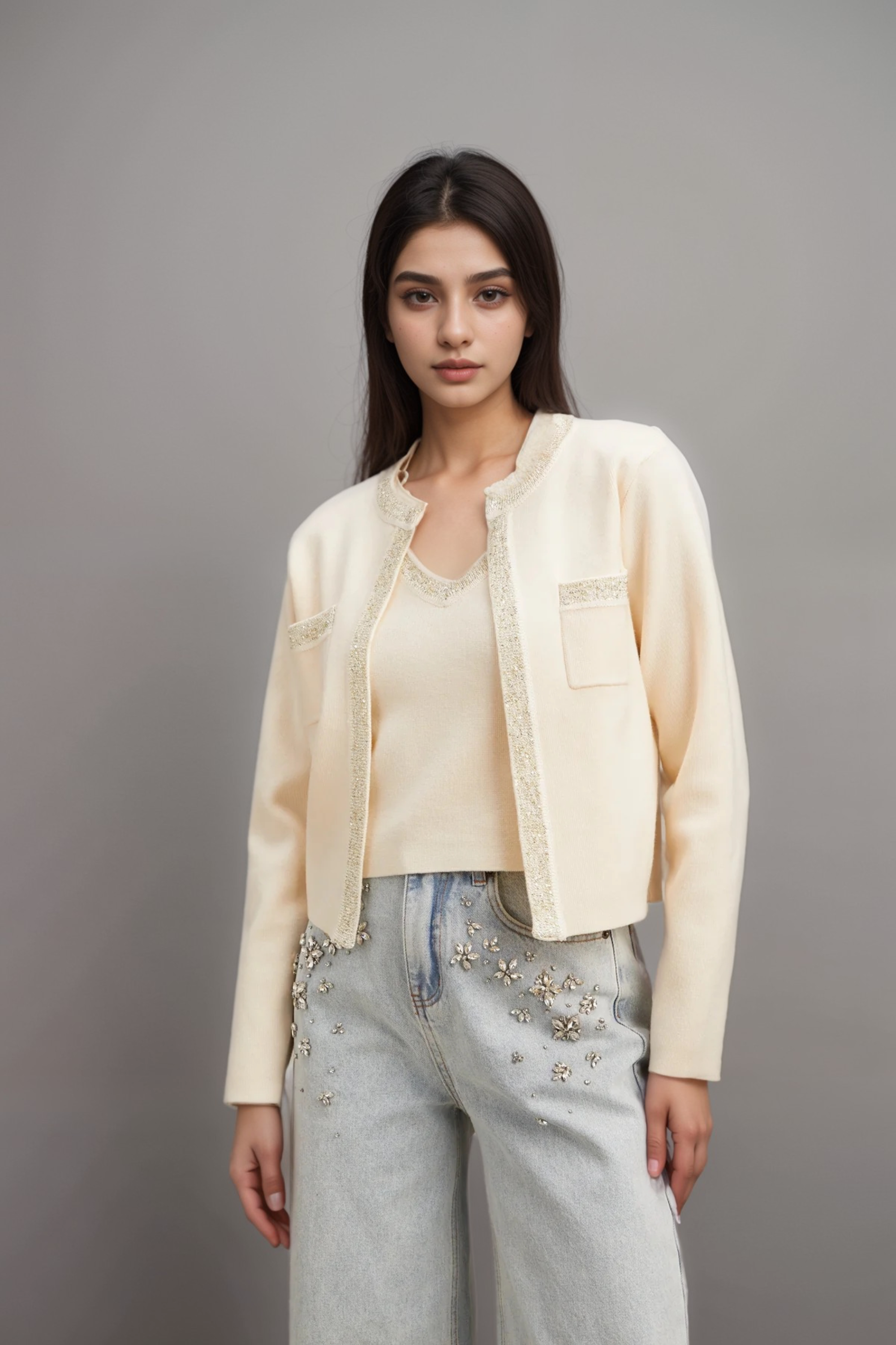 Flowering Girl Women Celia White Sequined Fine-Knit Cropped Top
