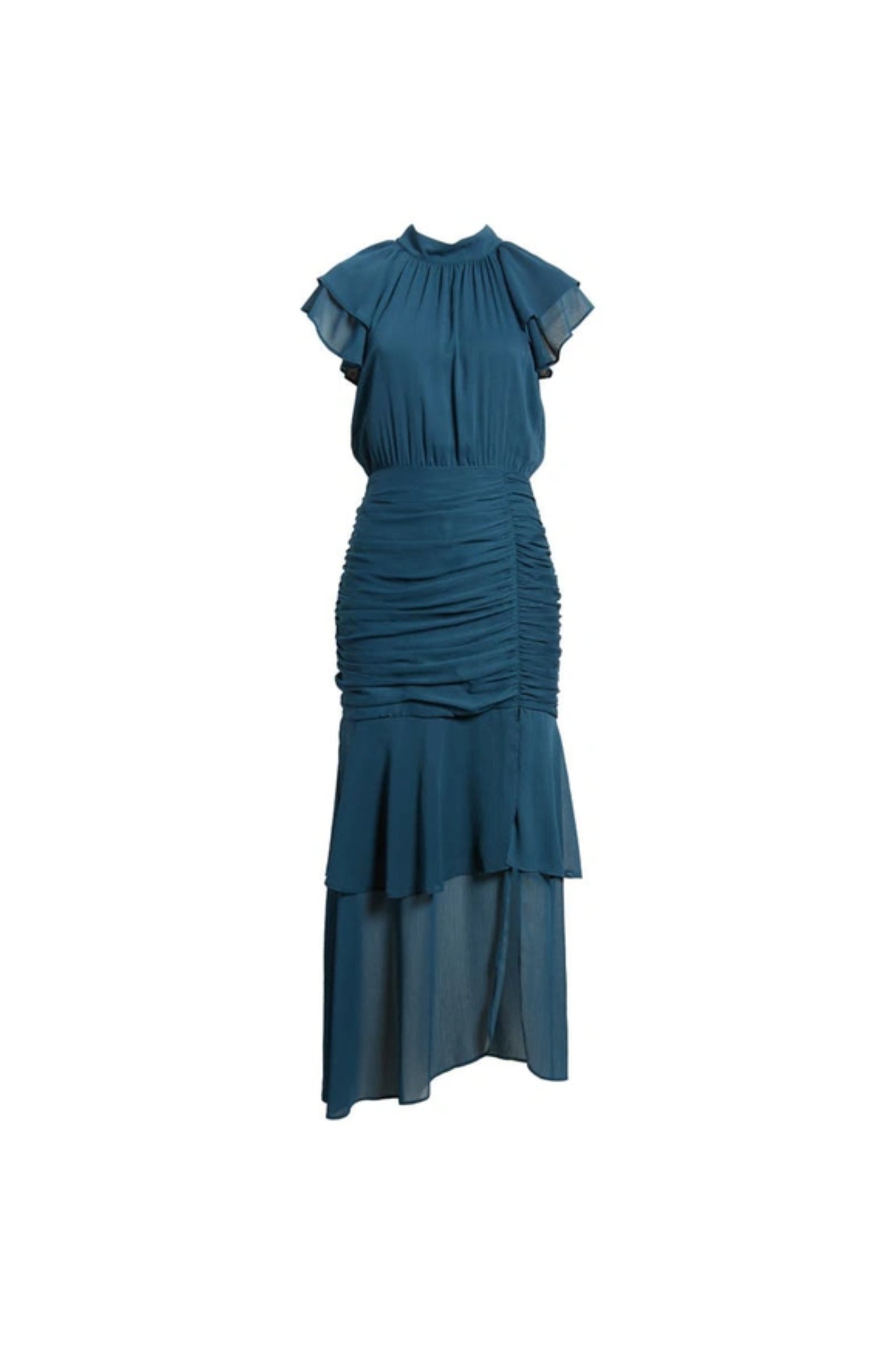 Flowering Girl Women Ruched Ruffle Chiffon Maxi Dress In Teal