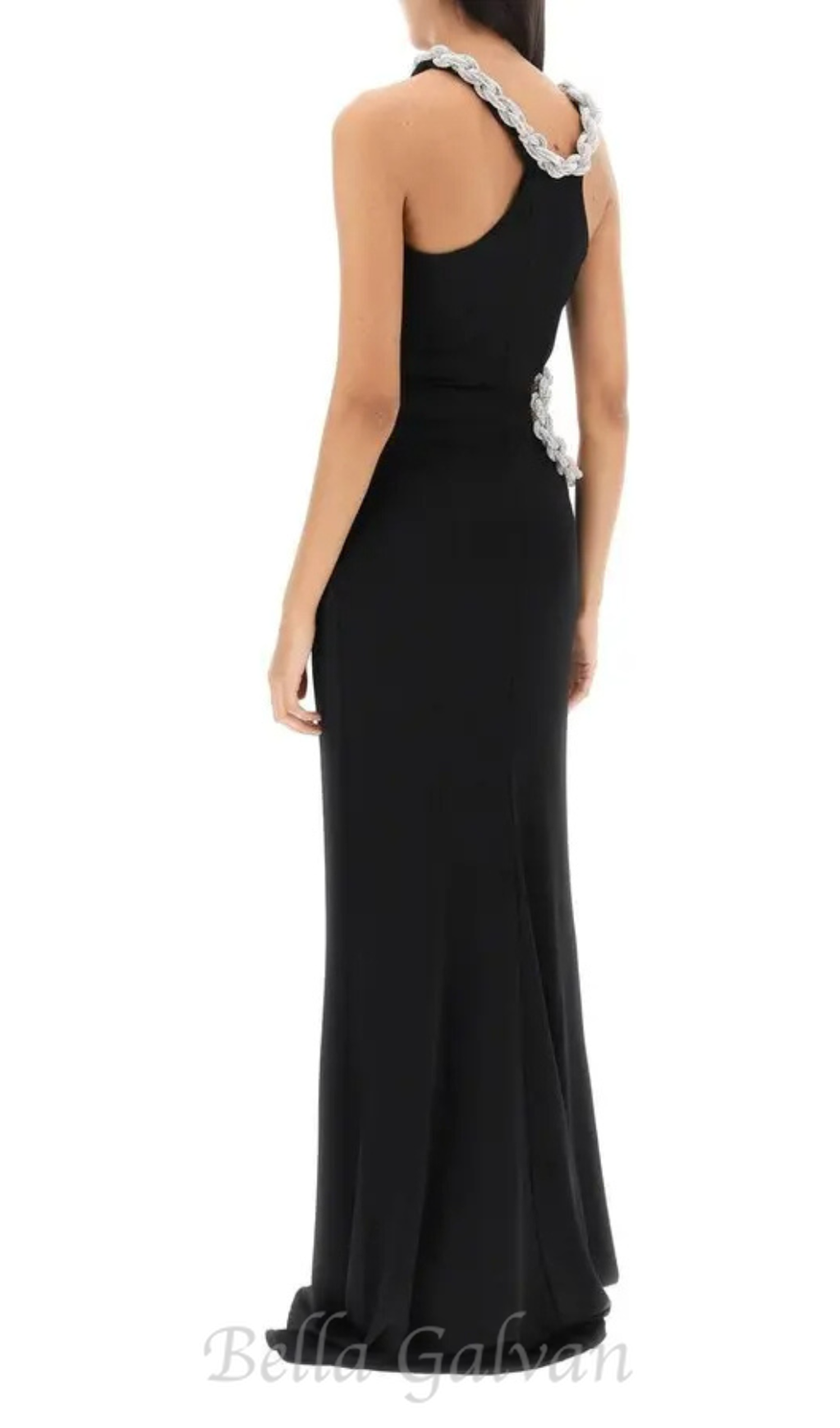 Flowering Girl Women Crystal Braided Rope Cut-Out Maxi Dress in black