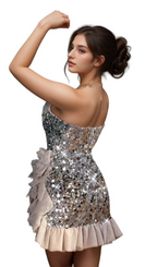 Flowering Girl Women amanda Onuris Ruffle Sequin Mini Dress in grey