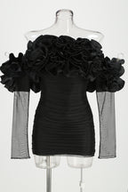 Flowering Girl Women Floral Off Shoulder Mini Dresses In Black