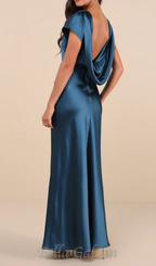 Flowering Girl Women satin cowl back maxi dress in dark teal