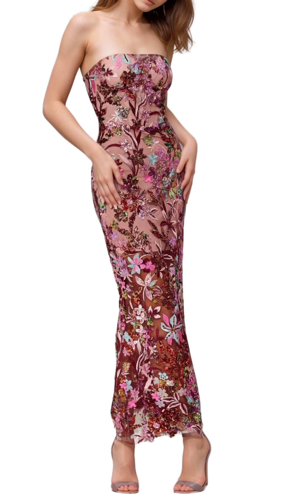 Flowering Girl Women arabela CHACHI RED STRAPLESS FLOWER EMBROIDERY MAXI DRESS