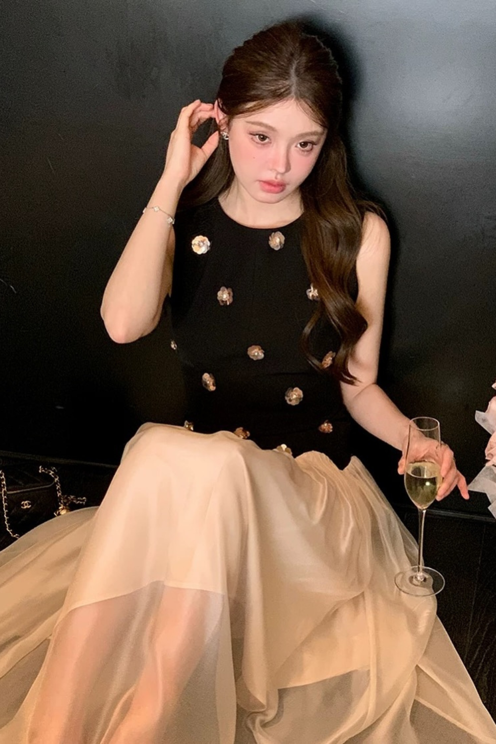 Flowering Girl Women Stereoscopic Flower sleeveless mesh midi dress