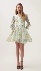 Flowering Girl Women Éléonore floral-print lace-detail mini dress