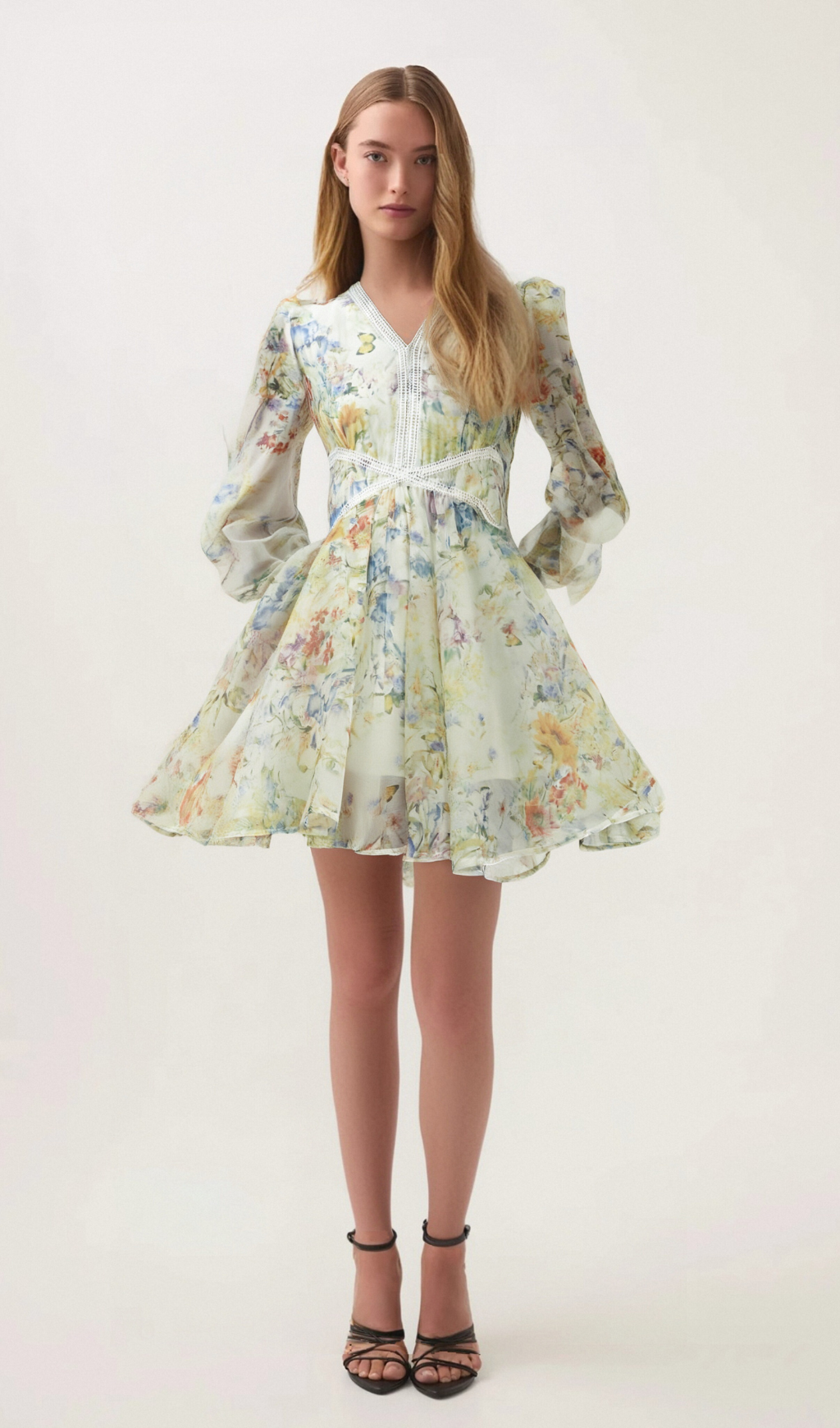 Flowering Girl Women Éléonore floral-print lace-detail mini dress