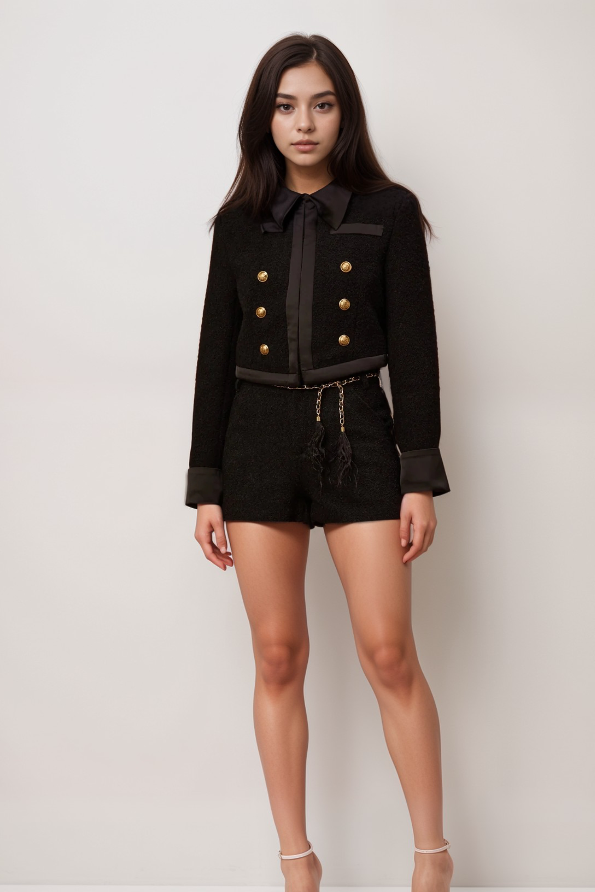 Flowering Girl Women Antonia Black Tweed Jacket & Shorts Matching Set