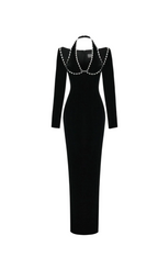 Flowering Girl Women Alison Black Crystal-Embellished Velvet Maxi Dress