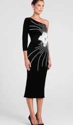 Flowering Girl Women Calista Olive Black One Shoulder Velvet Maxi Dress
