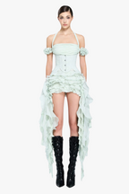 Flowering Girl Women elva halter three-dimensional flower irregular tassel mini dress in mint