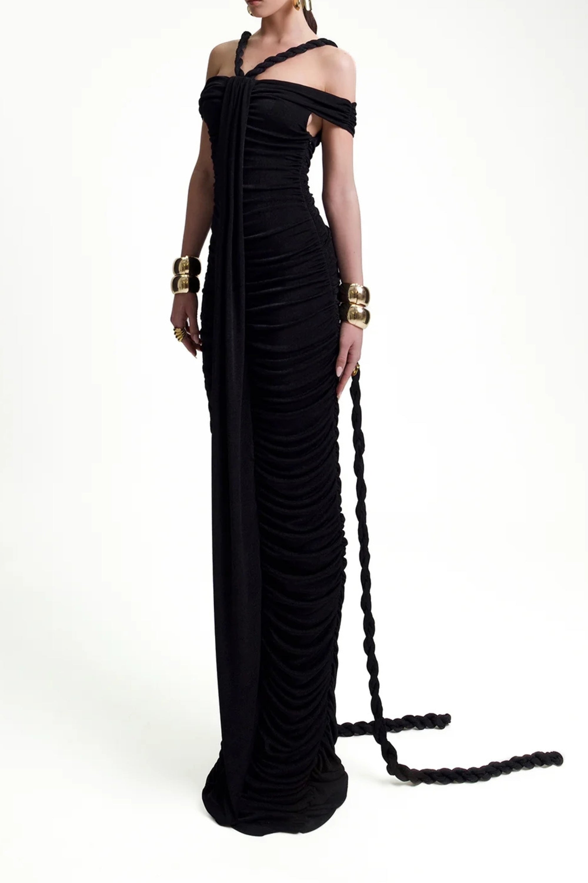 Flowering Girl Women Bandage Off Shoulder Maxi Dress In Black