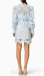 Flowering Girl Women Jetsetter hollow long sleeve Mini Dress In Blue