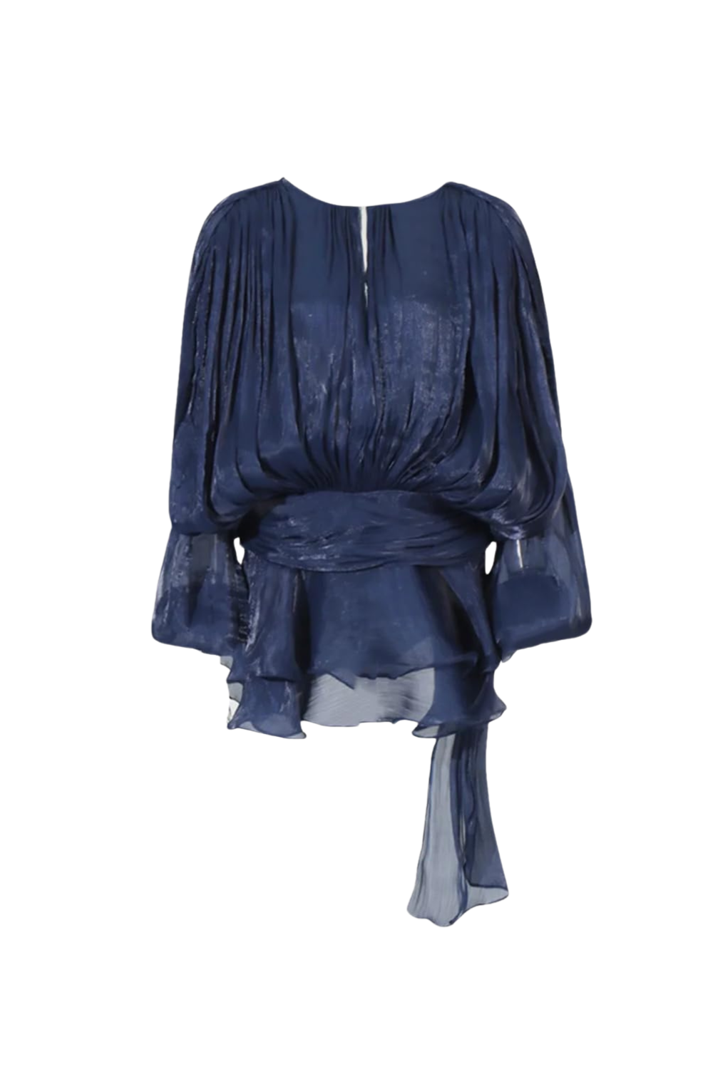 hermosa Balloon Sleeve Ruch Ruffle Mini Dress In Deep Blue